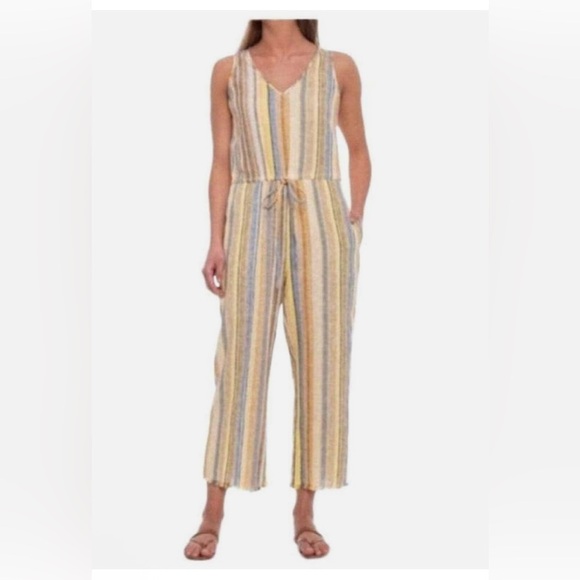 Anthropologie DREW Striped Wide Leg Jumpsuit in Multi Blue Stripe - Picture 6 of 7